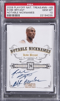 2009-10 Playoff National Treasures "Notable Nicknames" #NN-KB Kobe Bryant Signed and Inscribed Card (#97/99) – PSA GEM MT 10 "1 of 3!"